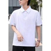 Classic Polo Shirt Solid Color Short Sleeve Loose Button Polo Shirt for Men