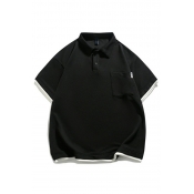 Guys Daily Polo Shirt Contrast Hem Button Detail Short Sleeve Polo Shirt with Pocket