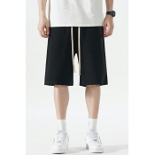 Daily Shorts Pure Color Elastic Waist Pocket Detail Drawstring Shorts