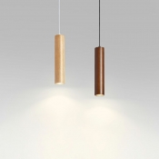 1-Light Pendant Lighting Minimalism Style Tube Shape Wood Hanging Lamps
