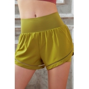 Modern Women's Solid Shorts Fake Two Pieces Mid Rise Elastic Waist Workout Shorts