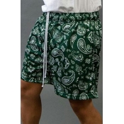 Men Unique Drawstring Shorts Paisley Print Elastic Waist Shorts