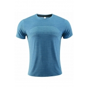 Sporty Men's T-Shirt Solid Color Round Neck Short Sleeve Regular Fitted Tee Top