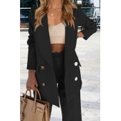 Women Retro Co-ords Whole Colored Double Breasted Peak Lapel Blazer with Pants Suit Set