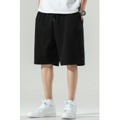 Leisure Shorts Solid Color Drawcord Waist Relaxed Fit Side Pocket Shorts for Guys