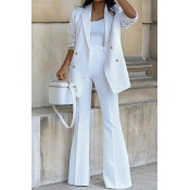 Formal Ladies Suit Co-ords Plain Double-Breasted Peak Lapel Blazer with Flared Pants Set