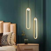 Oval Metal Pendant Lighting Modern Style Ceiling Light Kit for Bedroom