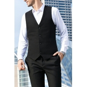 Men Fashionable Suit Vest Solid Color V-Neck Single Breasted Suit Vest