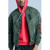 Modern Guys Jacket Solid Color Pocket Long Sleeve Stand Collar Fitted Baseball Jacket