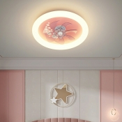 1 Light Round Flush Mount Ceiling Fixture Kid's Style Acrylic Flush Light in Pink