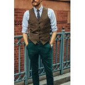 Men Retro Suit Vest Solid Color V-Neck Front Pocket Single Breasted Suit Vest