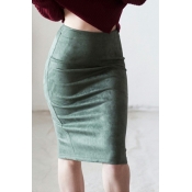 Fashionable Women's Skirts Whole Colored Slit Velvet High Waist Midi Pencil Skirts