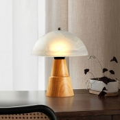 Wood Table Lamp Single Head with White Glass Shade Table Lighting
