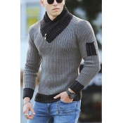 Leisure Sweater Color Block Shawl Collar Ribbed Trim Sweater for Men