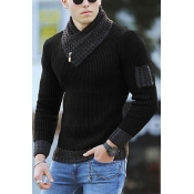 Casual Knitted Sweater Men's Winter Fashion Patchwork Turtleneck Pullover Sweater