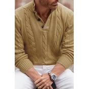 Simple Sweater Cable Knit Printed 1/4 Button Collar Ribbed Trim Sweater for Men