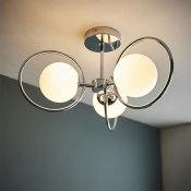 3-Light Flush Chandelier Minimalist Style Globe Shape Metal Ceiling Light