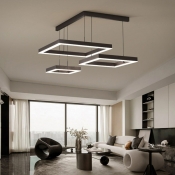 Multilayers Pendant Lighting Aluminum Square Ring Suspension Light for Living Room