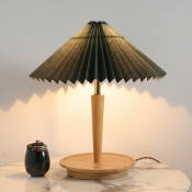 Nordic Retro Log Table Lamp with Pleated Fabric Lampshade for Study and Bedroom