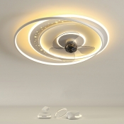 LED Simple Aluminum Round Ceiling Mounted Fan Light for Living Room and Bedroom
