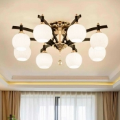 Traditional Semi Flush Mount Ceiling Fixture Glass for Living Room