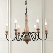 6 Lights French Vintage Wood Chandelier for Dining Room and Living Room