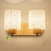 Minimalism Drum Glass Wall Mounted Vanity Lights Wood for Bathroom