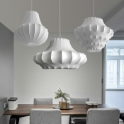 Modern Style Unique Shape Fabric Ceiling Pendant Light in White for Dining Room