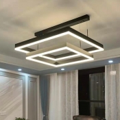 Modern Style Square Shape Metal Ceiling Pendant Light in Black for Dining Room