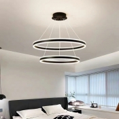 Modern Style Ring Shape Metal Ceiling Pendant Light in Black for Dining Room
