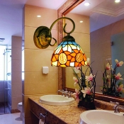 Multi-Color Glass Tiffany Vanity Lights with Flower and Dragonfly Patten