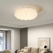 Modern Style Pumpkin Shape Flush Ceiling Light in White for Bedroom