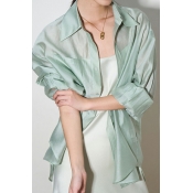 Elegant Long Sleeve Plain Blouse Shirt Lapel Collar Chiffon Blouse