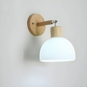 Yellow Wood Cone 1-Light Modern Wall Lamp with White Glass Shade