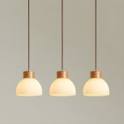 Modern Wood Pendant Light with Clear Glass Shade and Adjustable Hanging Length