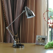 Silver Metal Modern Table Lamp with Adjustable Height and LED Lighting for Residential Use