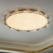 Modern Silver Circle Flush Mount Ceiling Light with Crystal Shade for Residential Use