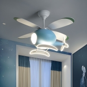 Modern Kids Ceiling Fan with Dimmable LED Light, Remote and Wall Control, 4 White Metal Blades