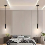 Sleek Black Metal Cylinder Pendant Light - Modern LED Hanging Fixture with Adjustable Length