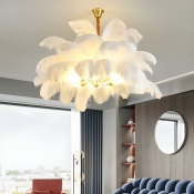 Feather Shade Modern Chandelier with 6 Lights and Downwards Shade Direction