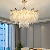 Modern Gold Chandelier with Downward Metal Shade and Adjustable Hanging Length