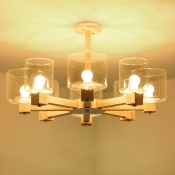 Glamorous Wood Chandelier with Clear Glass Shades and Modern LED Lighting for Residential Use