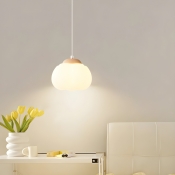 Modern Adjustable Hanging Length Wood Pendant Light in White  for Living Room