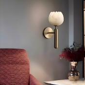 Glam Bronze Flower Wall Lamp with Stone Lampshade for Living Room and Bedroom