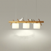 Scandinavian Wood Multi-Light Island Light with Glass Lampshade