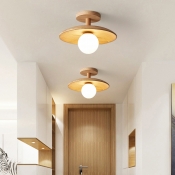 1 Light Direct Wired Electric Trendy  Wood Ceiling Lighting with Glass Shade for Hallway