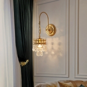 Metal Bedroom Wall Light Fixture with Crystal Lampshade in Coppery