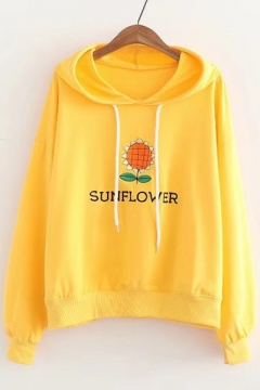 yellow hoodie with sunflowers on sleeves