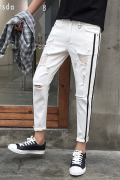 mens white jeans with side stripe