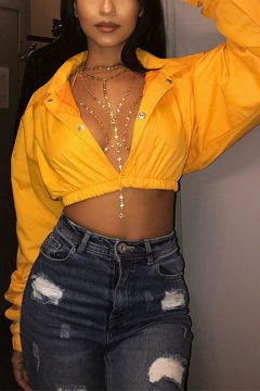 yellow cropped jacket womens